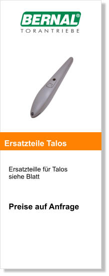 Ersatzteille fr Talos  siehe Blatt    Preise auf Anfrage     Ersatzteile Talos