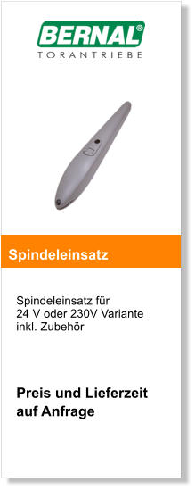 Spindeleinsatz fr  24 V oder 230V Variante inkl. Zubehr     Preis und Lieferzeit  auf Anfrage     Spindeleinsatz